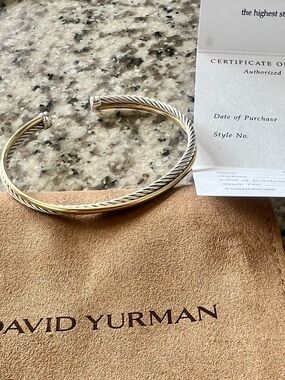 David Yurman Two-Tone Silver and Gold Cable Crossover Bracelet